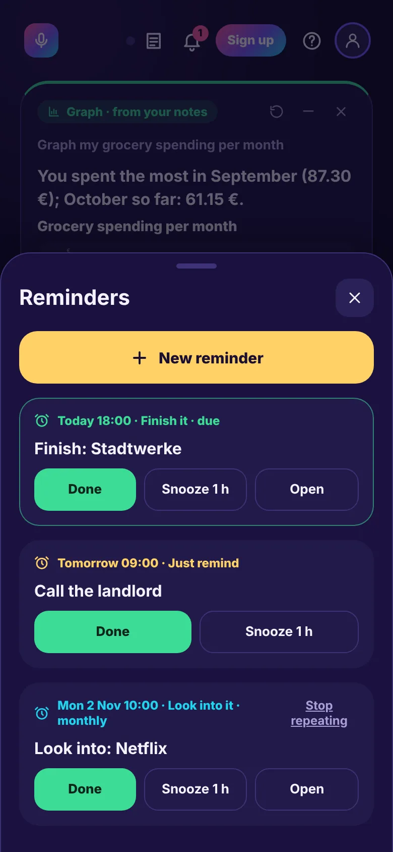 Reminders in Talk2Note